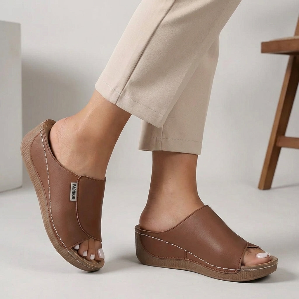 Women's Orthopedic Slip-On Wedge Comfort Slippers Open Toe Casual Summer – Madison - Lolly 