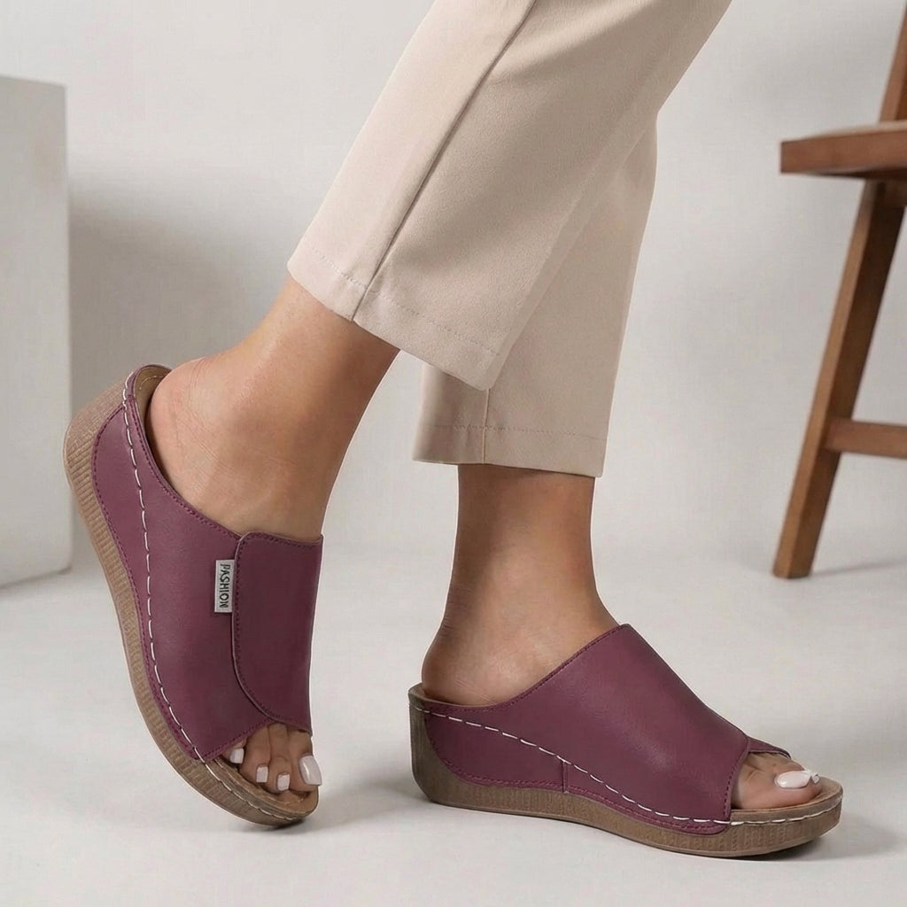 Women's Orthopedic Slip-On Wedge Comfort Slippers Open Toe Casual Summer – Madison - Lolly 