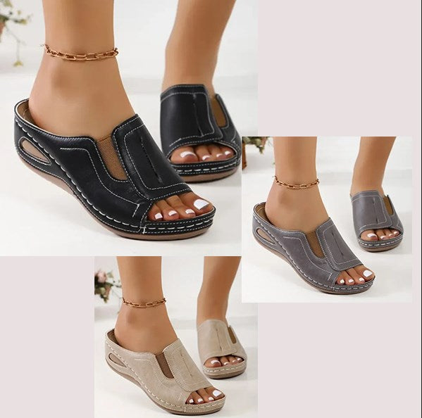 Women's Orthopedic Slip-On Wedge Slide Sandals Open Toe Arch Support Casual Summer Shoes – Camilla - Lolly 