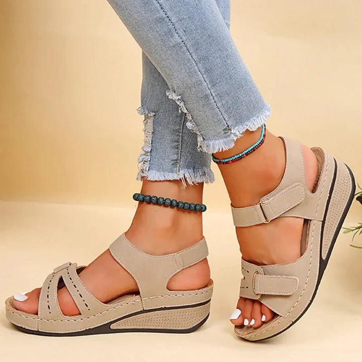 Women's Orthopedic Wedge Sandals Adjustable Strap Open Toe Arch Support Casual Summer Shoes – Alfreda - Lolly 