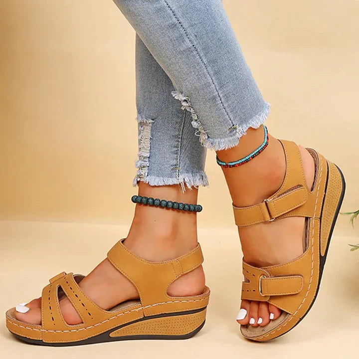 Women's Orthopedic Wedge Sandals Adjustable Strap Open Toe Arch Support Casual Summer Shoes – Alfreda - Lolly 