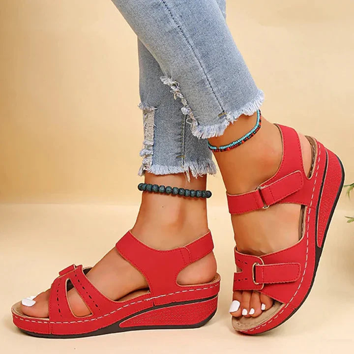 Women's Orthopedic Wedge Sandals Adjustable Strap Open Toe Arch Support Casual Summer Shoes – Alfreda - Lolly 