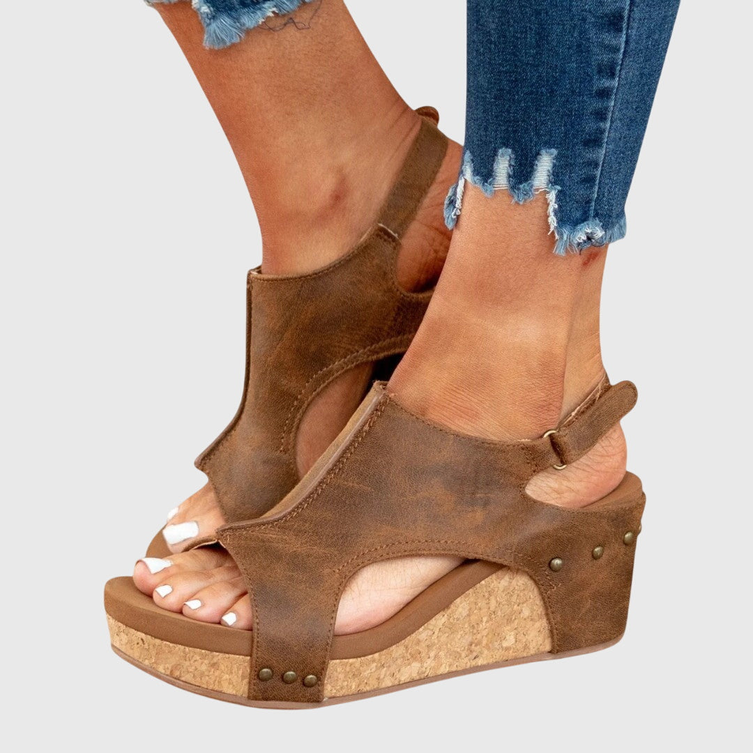 Women's Orthopedic Wedge Sandals Cushioned Insole Adjustable Buckle All-Day Comfort – Adela - Lolly 