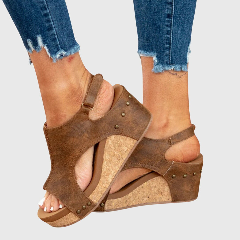 Women's Orthopedic Wedge Sandals Cushioned Insole Adjustable Buckle All-Day Comfort – Adela - Lolly 