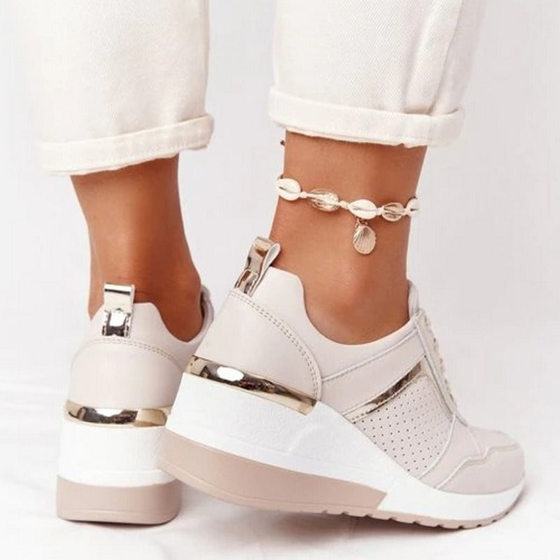 Women's Orthopedic Wedge Sneakers Lace-Up Breathable Mesh Platform Casual Everyday Shoes – Marley - Lolly 