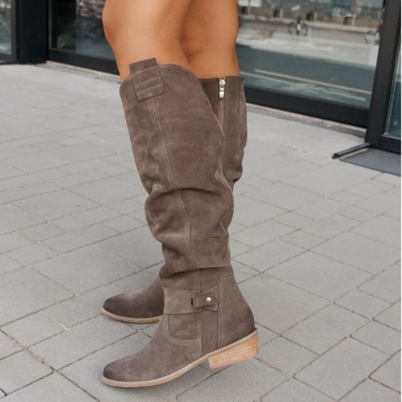 Women's Over-the-Knee Slouch Boots Side Zip Block Heel Casual Winter - Lolly 