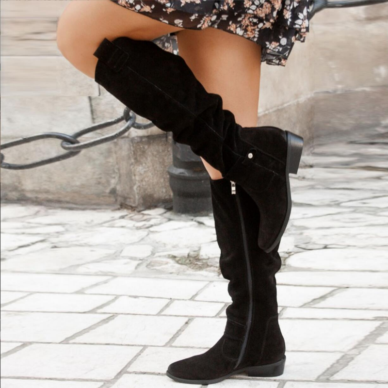 Women's Over-the-Knee Slouch Boots Side Zip Block Heel Casual Winter - Lolly 