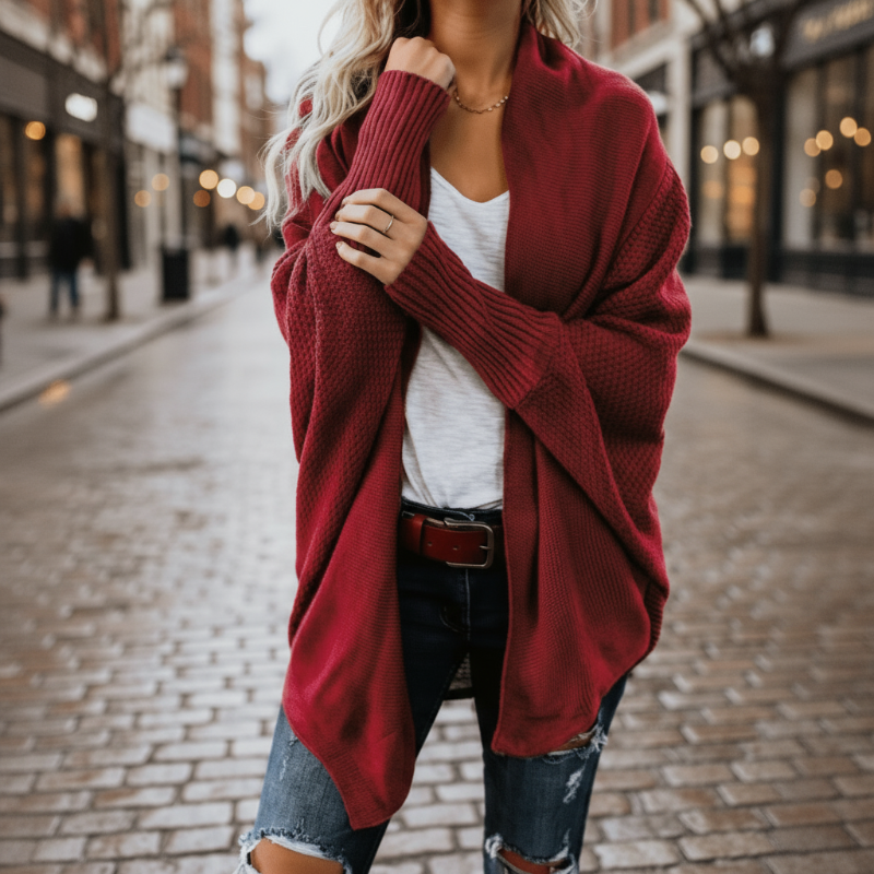 Women's Oversized Batwing Knitted Cardigan Open Front Boho Casual Everyday Sweater Outerwear – Mult - Lolly 