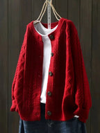Women's Oversized Cable-Knit Cardigan Button-Down Sweater Cozy Fall Winter Layering - Lolly 