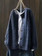 Women's Oversized Cable-Knit Cardigan Button-Down Sweater Cozy Fall Winter Layering - Lolly 