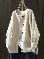 Women's Oversized Cable-Knit Cardigan Button-Down Sweater Cozy Fall Winter Layering - Lolly 
