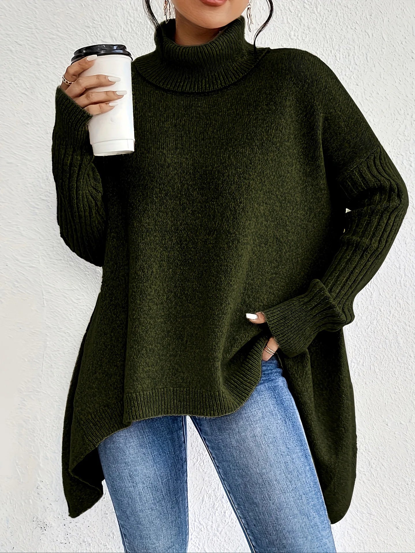 Women's Oversized Cashmere Turtleneck Sweater Loose Warm Soft Knit Casual Winter Cozy – Ella - Lolly 