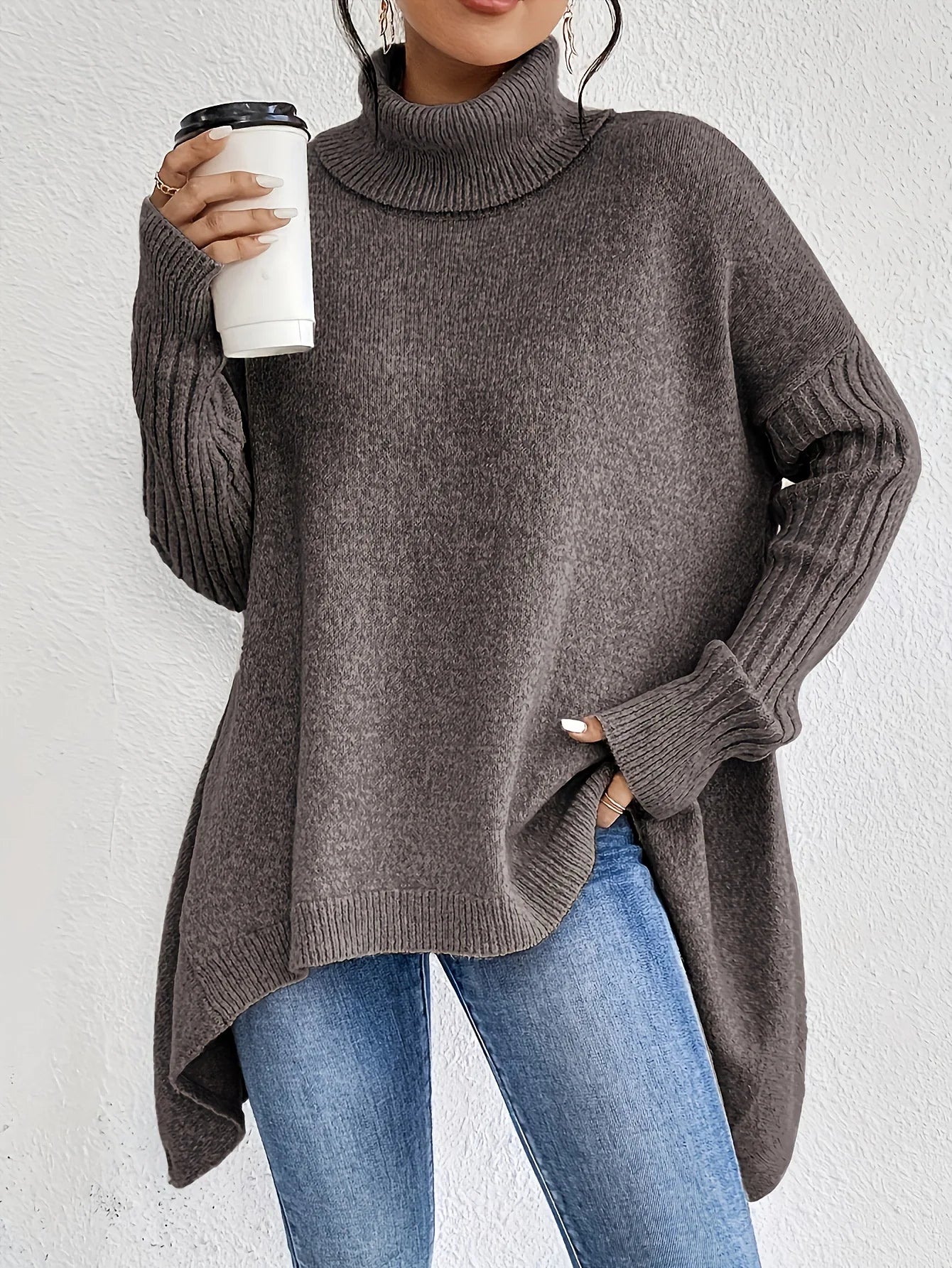 Women's Oversized Cashmere Turtleneck Sweater Loose Warm Soft Knit Casual Winter Cozy – Ella - Lolly 