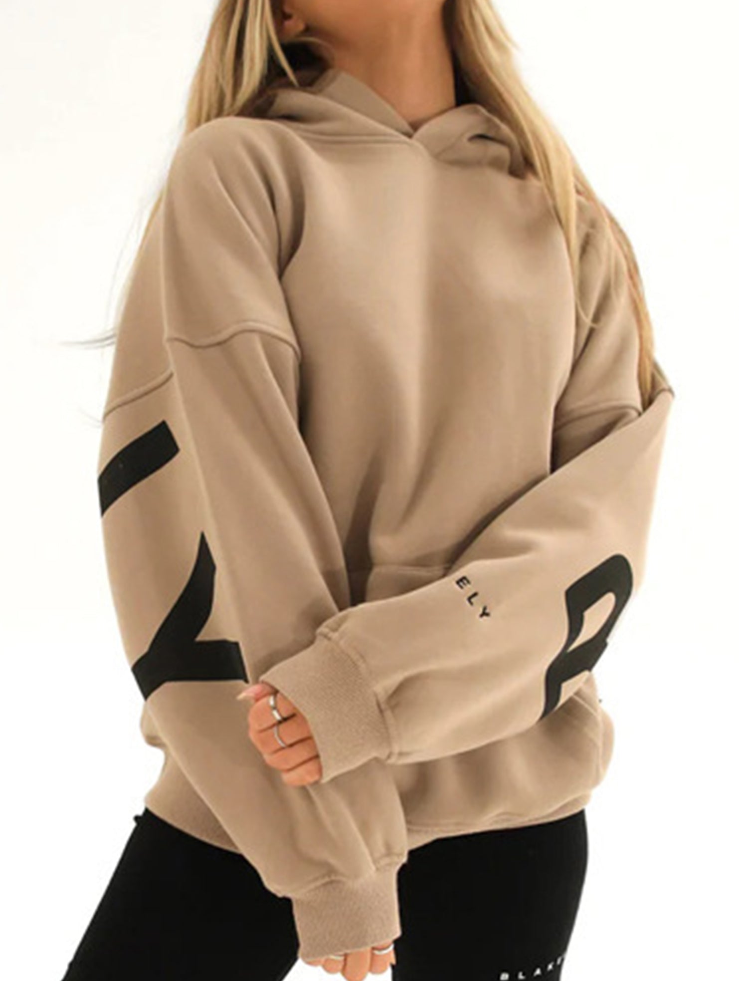 Women's Oversized Graphic Letter Hoodie Casual Streetwear Everyday Cozy Loose Fit Pullover Sweatshirt – Blue Grey - Lolly 