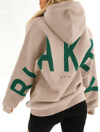 Women's Oversized Graphic Letter Hoodie Casual Streetwear Everyday Cozy Loose Fit Pullover Sweatshirt – Blue Grey - Lolly 