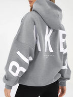Women's Oversized Graphic Letter Hoodie Casual Streetwear Everyday Cozy Loose Fit Pullover Sweatshirt – Blue Grey - Lolly 