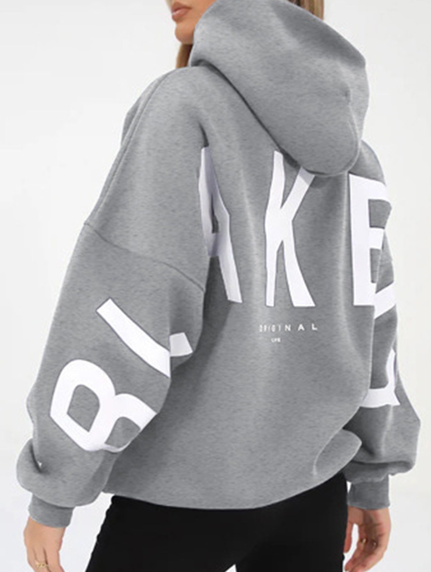 Women's Oversized Graphic Letter Hoodie Casual Streetwear Everyday Cozy Loose Fit Pullover Sweatshirt – Blue Grey - Lolly 