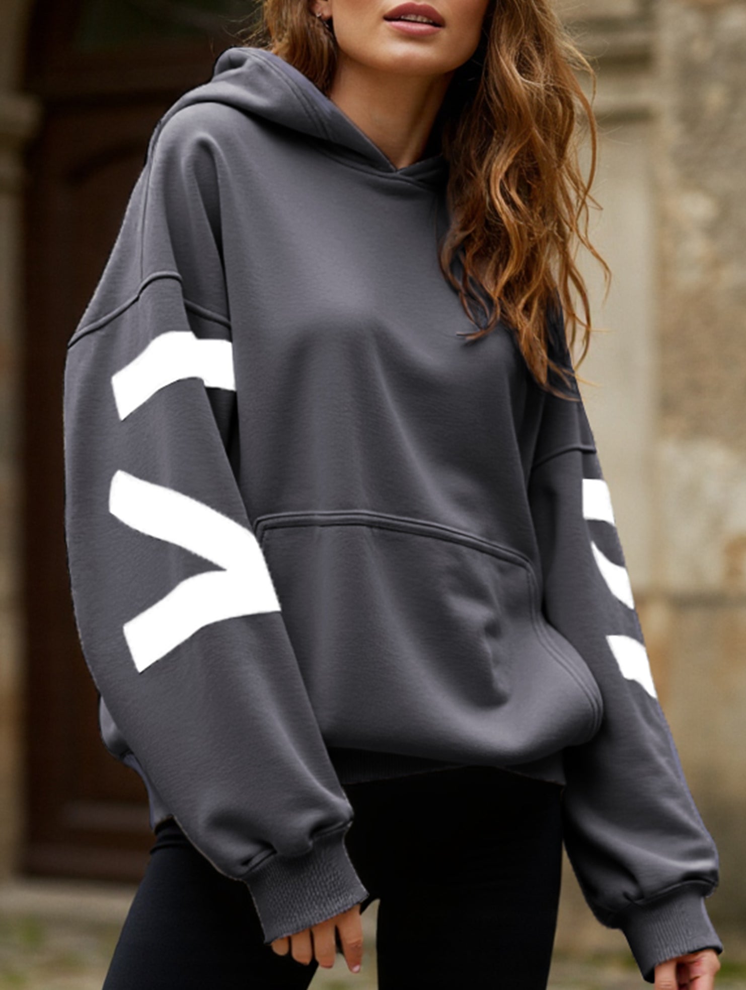Women's Oversized Graphic Letter Hoodie Casual Streetwear Everyday Cozy Loose Fit Pullover Sweatshirt – Blue Grey - Lolly 