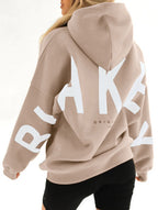 Women's Oversized Graphic Letter Hoodie Casual Streetwear Everyday Cozy Loose Fit Pullover Sweatshirt – Blue Grey - Lolly 