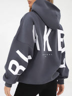 Women's Oversized Graphic Letter Hoodie Casual Streetwear Everyday Cozy Loose Fit Pullover Sweatshirt – Blue Grey - Lolly 