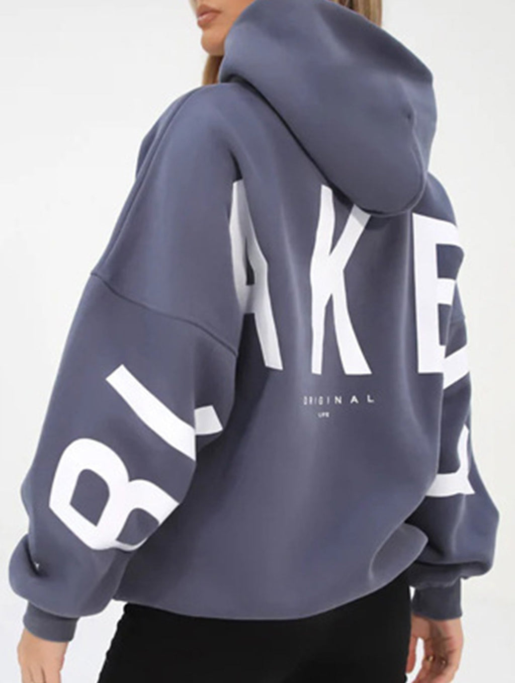 Women's Oversized Graphic Letter Hoodie Casual Streetwear Everyday Cozy Loose Fit Pullover Sweatshirt – Blue Grey - Lolly 