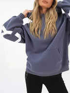 Women's Oversized Graphic Letter Hoodie Casual Streetwear Everyday Cozy Loose Fit Pullover Sweatshirt – Blue Grey - Lolly 