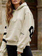 Women's Oversized Graphic Letter Hoodie Casual Streetwear Everyday Cozy Loose Fit Pullover Sweatshirt – Blue Grey - Lolly 