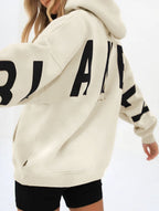 Women's Oversized Graphic Letter Hoodie Casual Streetwear Everyday Cozy Loose Fit Pullover Sweatshirt – Blue Grey - Lolly 