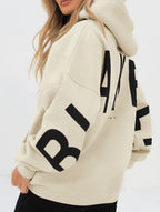 Women's Oversized Graphic Letter Hoodie Casual Streetwear Everyday Cozy Loose Fit Pullover Sweatshirt – Blue Grey - Lolly 