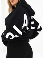 Women's Oversized Graphic Letter Hoodie Casual Streetwear Everyday Cozy Loose Fit Pullover Sweatshirt – Blue Grey - Lolly 