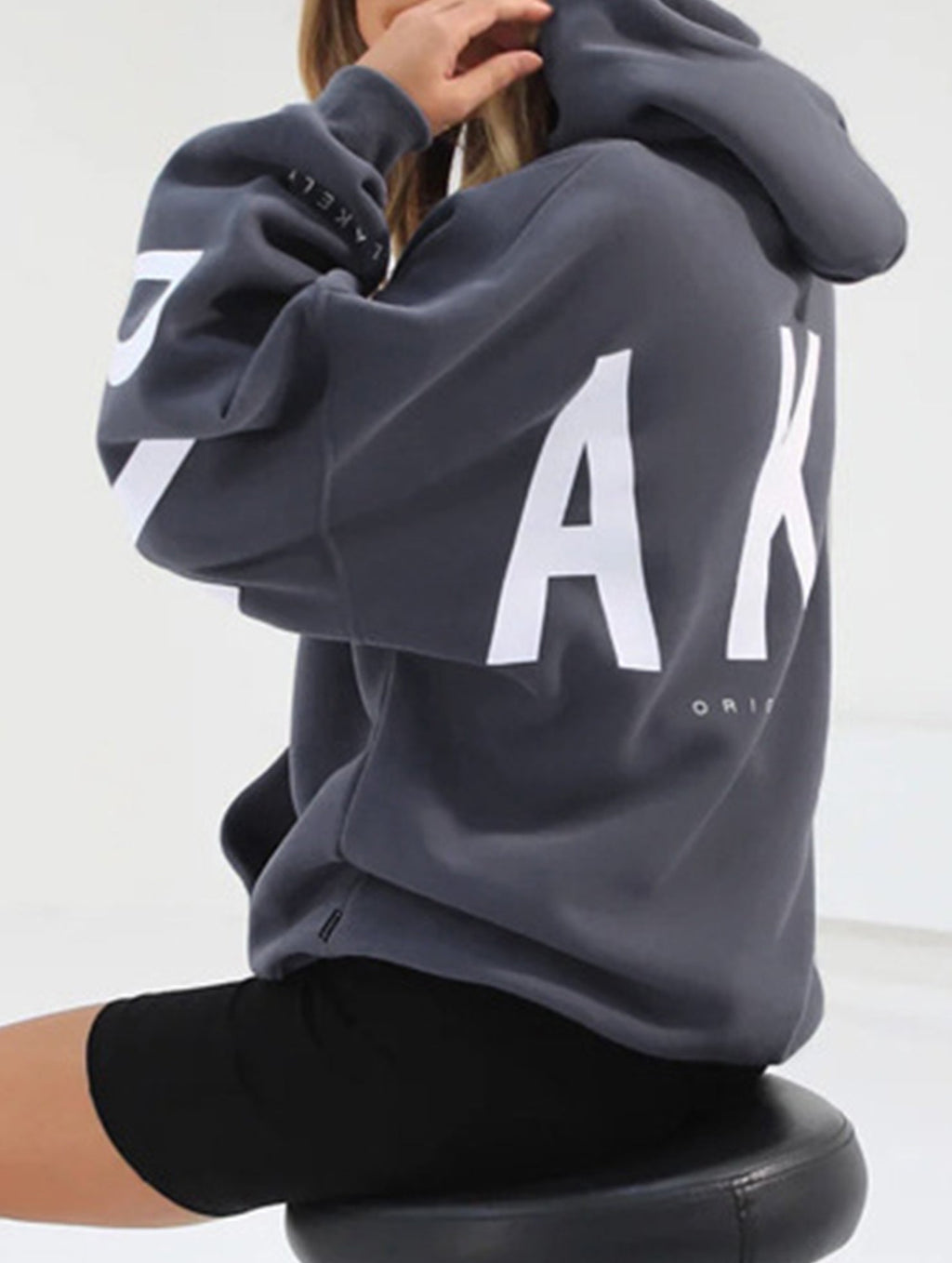 Women's Oversized Graphic Letter Hoodie Casual Streetwear Everyday Cozy Loose Fit Pullover Sweatshirt – Blue Grey - Lolly 