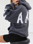 Women's Oversized Graphic Letter Hoodie Casual Streetwear Everyday Cozy Loose Fit Pullover Sweatshirt – Blue Grey - Lolly 