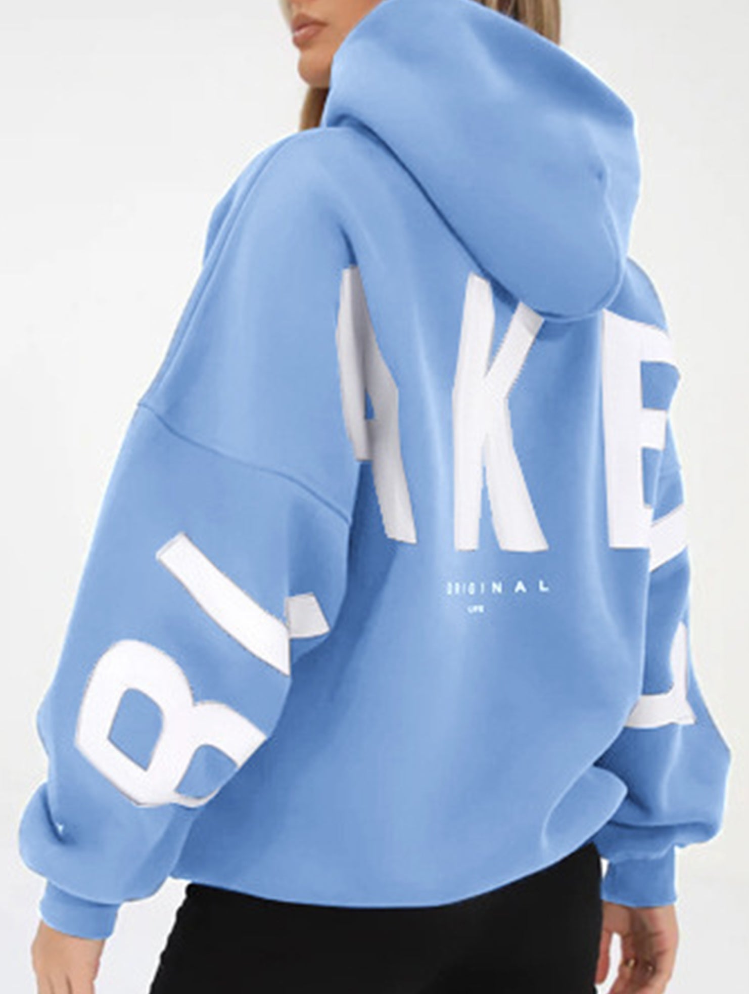 Women's Oversized Graphic Letter Hoodie Casual Streetwear Everyday Cozy Loose Fit Pullover Sweatshirt – Blue Grey - Lolly 