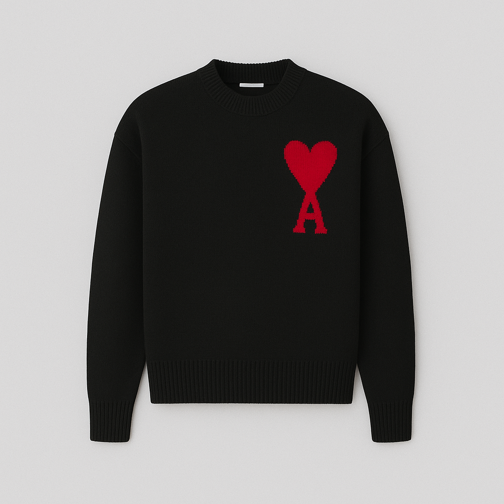 Women's Oversized Heart Ace Logo Knit Sweater Casual Everyday Cozy Streetwear Smart Casual Gift – Anely Cream Black Green - Lolly 
