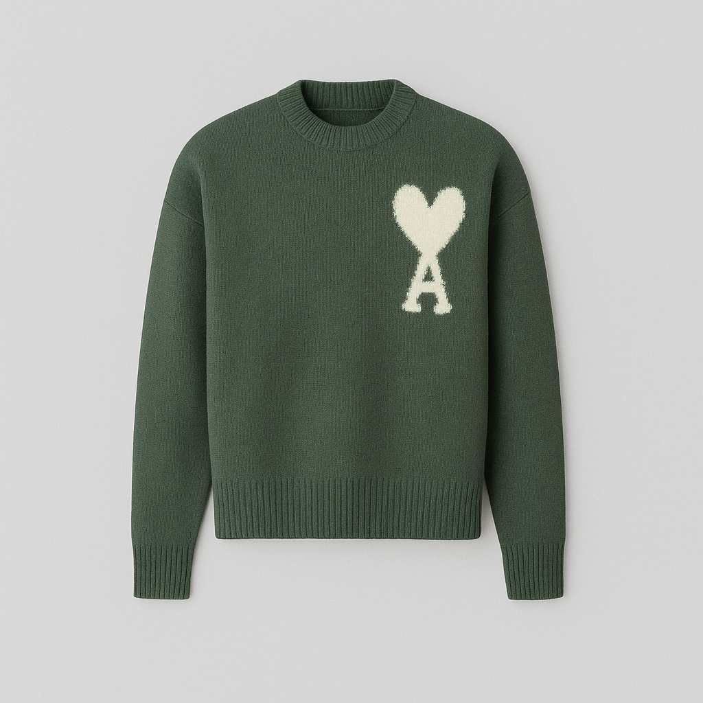 Women's Oversized Heart Ace Logo Knit Sweater Casual Everyday Cozy Streetwear Smart Casual Gift – Anely Cream Black Green - Lolly 