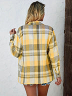 Women's Oversized Plaid Flannel Shirt Open-Front Cardigan Long Sleeve Casual Layering - Lolly 