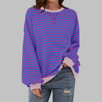 Women's Oversized Striped Sweatshirt Long Sleeve Crewneck Casual Pullover - Lolly 