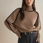 Women's Oversized Turtleneck Colorblock Knit Sweater Casual Winter Pullover - Lolly 