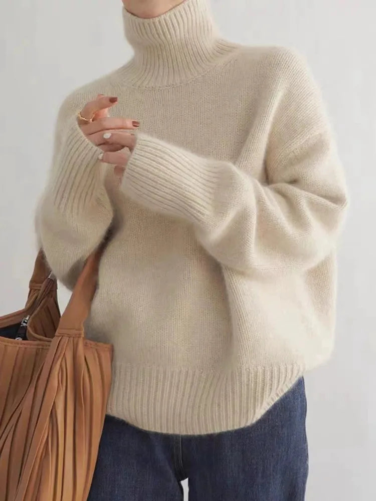 Women's Oversized Turtleneck Sweater Cashmere Pullover Casual Winter Knit - Lolly 