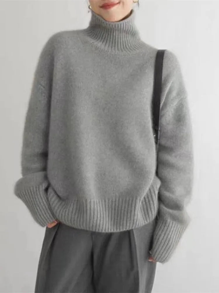 Women's Oversized Turtleneck Sweater Cashmere Pullover Casual Winter Knit - Lolly 
