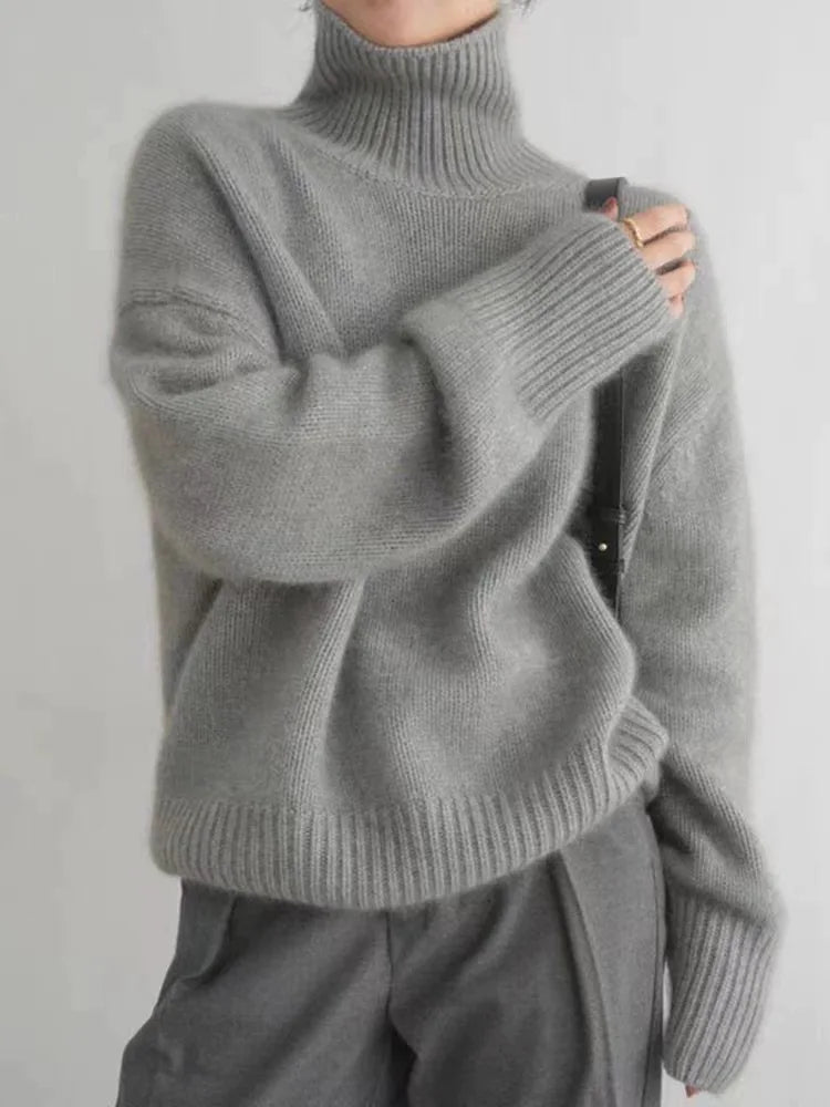 Women's Oversized Turtleneck Sweater Cashmere Pullover Casual Winter Knit - Lolly 