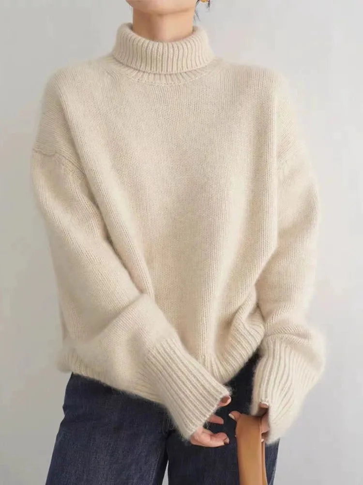 Women's Oversized Turtleneck Sweater Cashmere Pullover Casual Winter Knit - Lolly 
