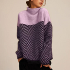 Women's Oversized Turtleneck Sweater Chevron Knit Pullover Casual Winter - Lolly 