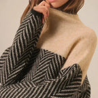 Women's Oversized Turtleneck Sweater Chevron Knit Pullover Casual Winter - Lolly 