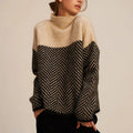 Women's Oversized Turtleneck Sweater Chevron Knit Pullover Casual Winter - Lolly 
