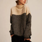 Women's Oversized Turtleneck Sweater Chevron Knit Pullover Casual Winter - Lolly 