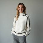 Women's Oversized Turtleneck Sweater Contrast Trim Knit Pullover Casual Winter - Lolly 
