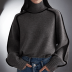Women's Oversized Turtleneck Sweater Contrast Trim Knit Pullover Casual Winter - Lolly 