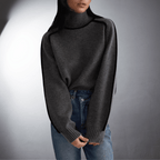 Women's Oversized Turtleneck Sweater Contrast Trim Knit Pullover Casual Winter - Lolly 