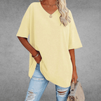 Women's Oversized V-Neck T-Shirt Casual Everyday Relaxed Fit Short Sleeve Comfortable Basic Tee – Kate - Lolly 